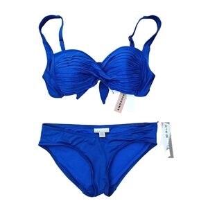 NWT Cobalt Blue Robin Piccone Yolanda Pleated Twist Bandeau Bikini Set